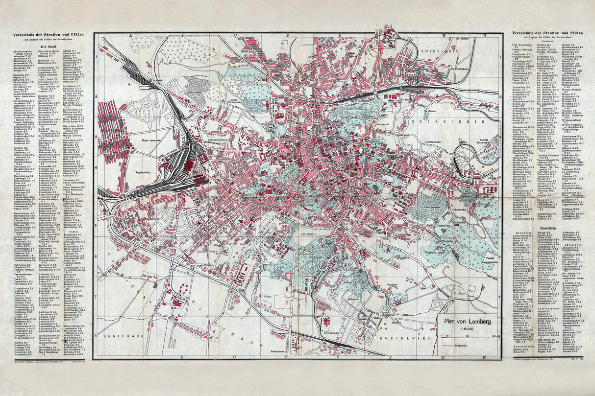 1942 Map of Lemberg Ukraine Lwow Lviv