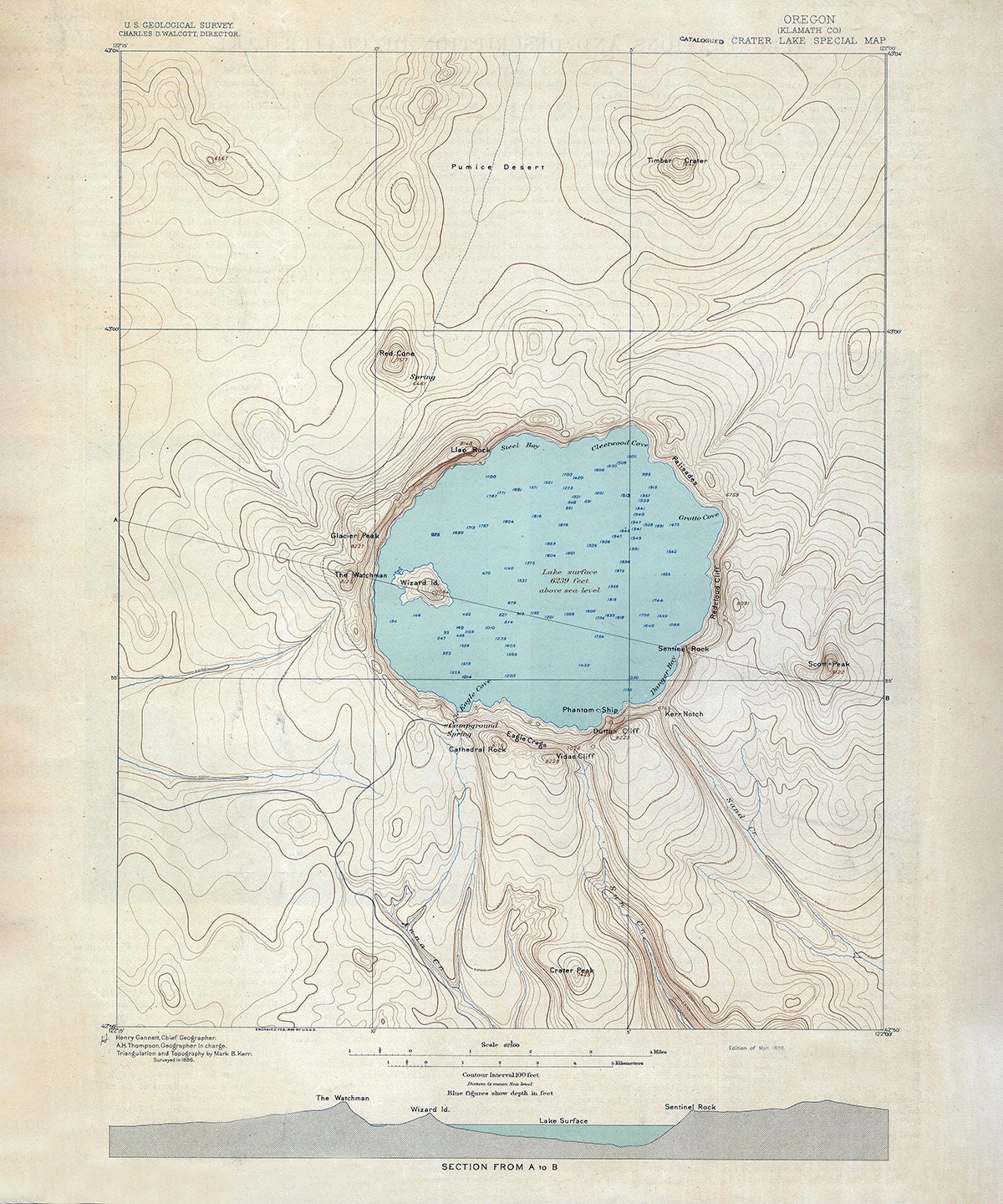 1896 Map of Crater Lake Oregon