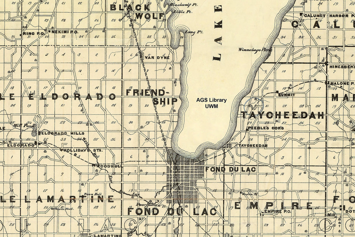 1900 Map of Lake Winnebago Wisconsin and Surrounding Area