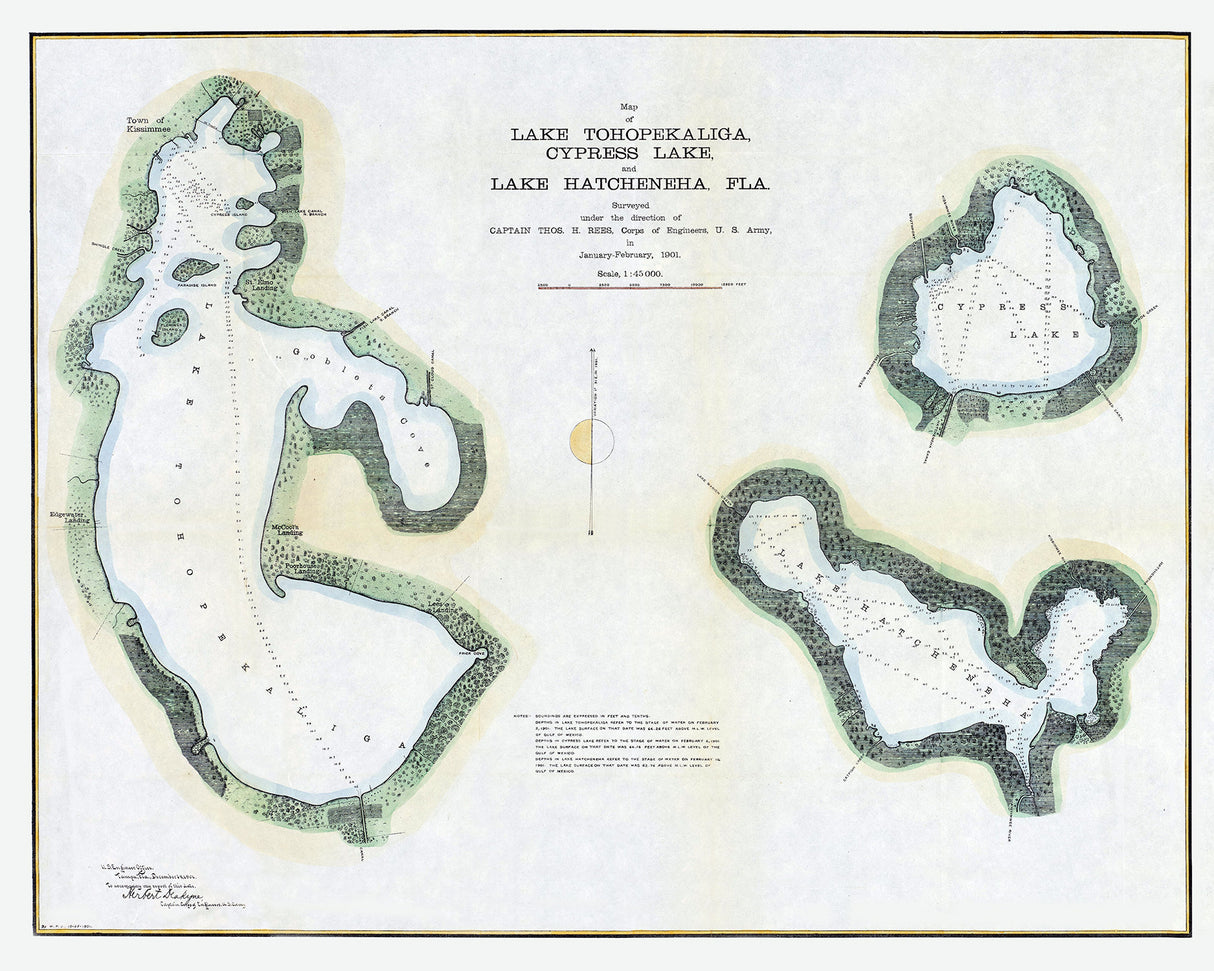 1901 Map of Tohopekaliga Cypress and Hatcheneha Lake Florida