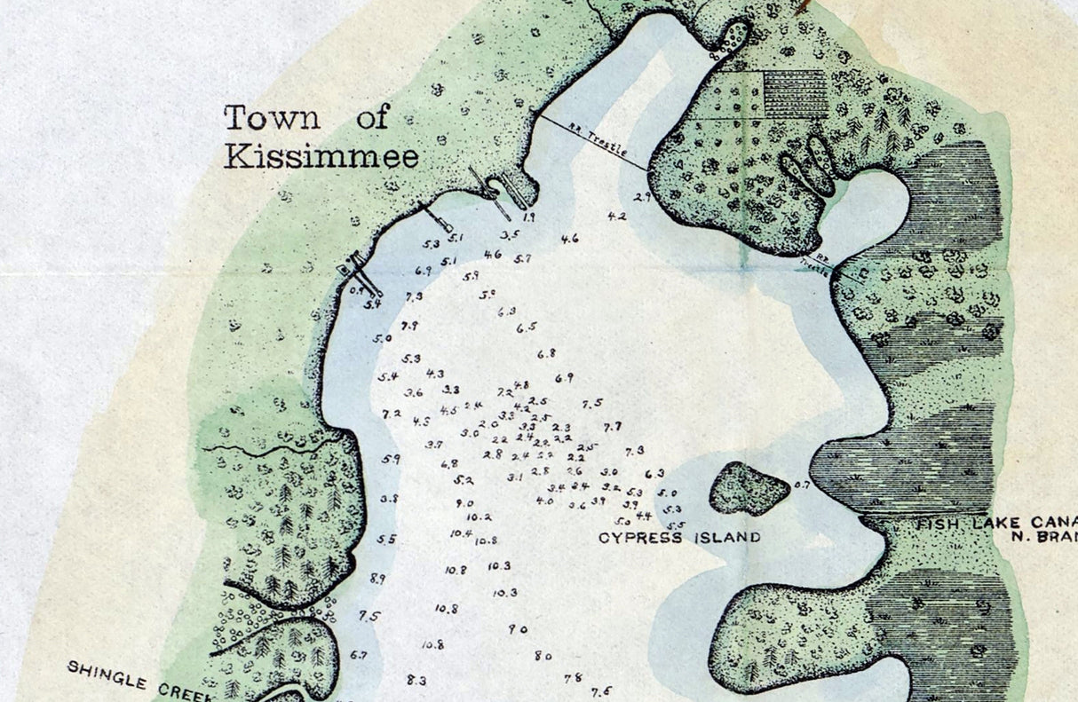 1901 Map of Tohopekaliga Cypress and Hatcheneha Lake Florida