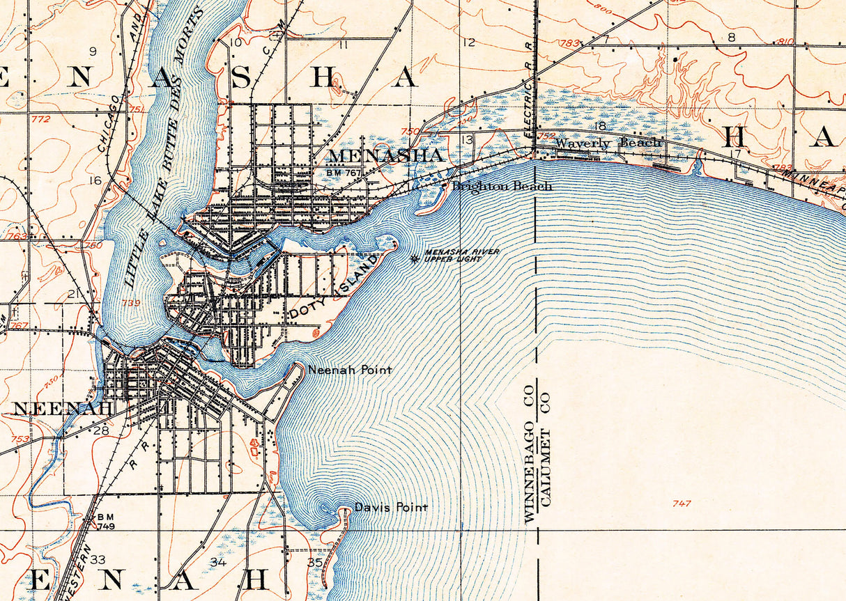 1911 Map of Lake Winnebago Wisconsin