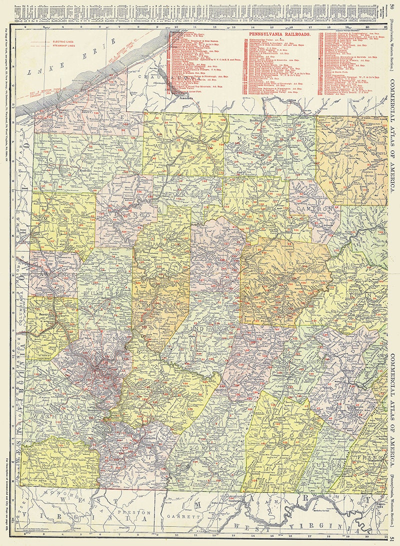 1913 Map of Western Pennsylvania and Railroads