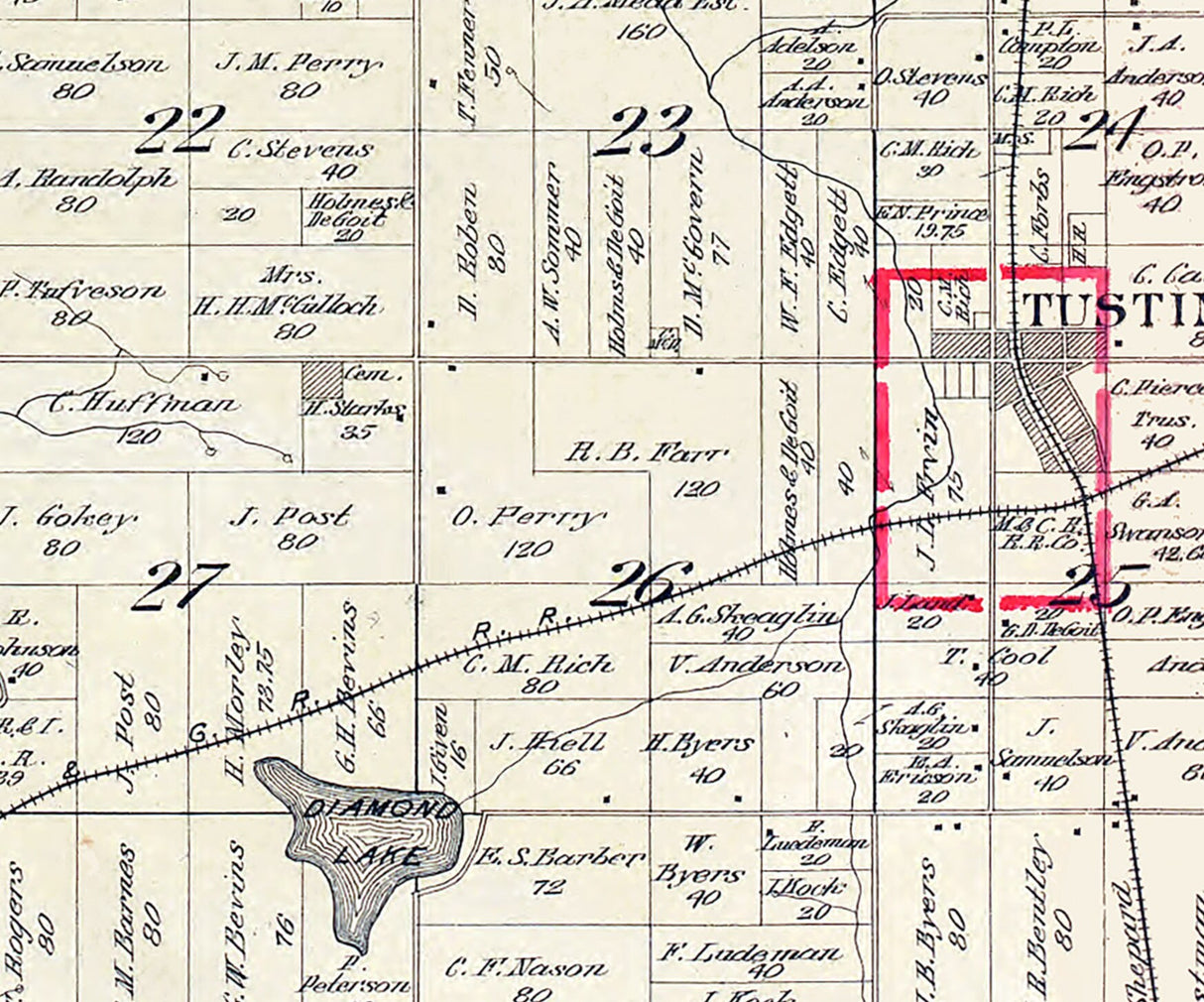 1900 Map of Burdell Township Osceola County Michigan