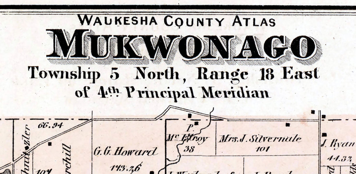 1873 Map of Mukwonago and Vernon Township Waukesha County Wisconsin