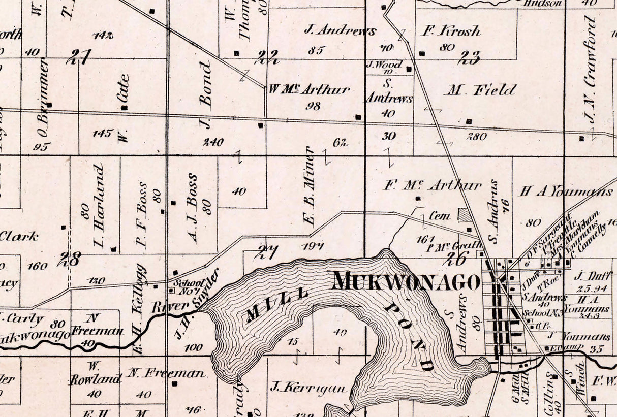 1873 Map of Mukwonago and Vernon Township Waukesha County Wisconsin