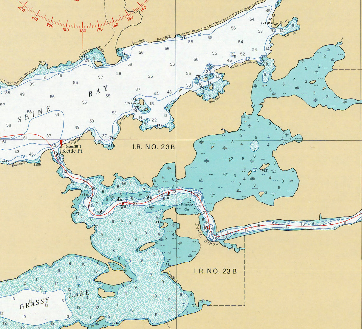 1968 Nautical Map of Rainy Lake Eastern Seine River Seine Bay to Sturgeon Falls Ontario Canada