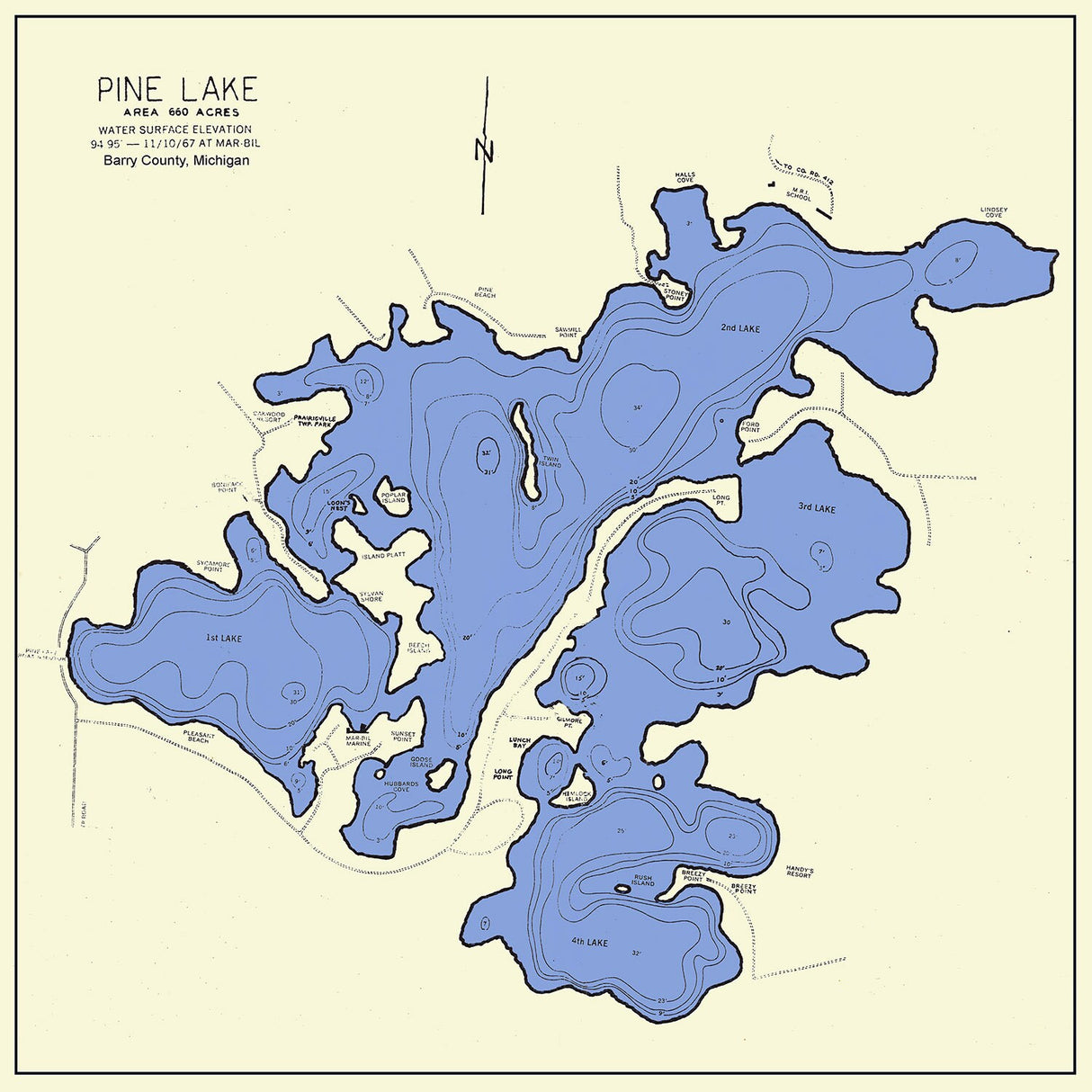 1967 Map of Pine Lake Barry County Michigan