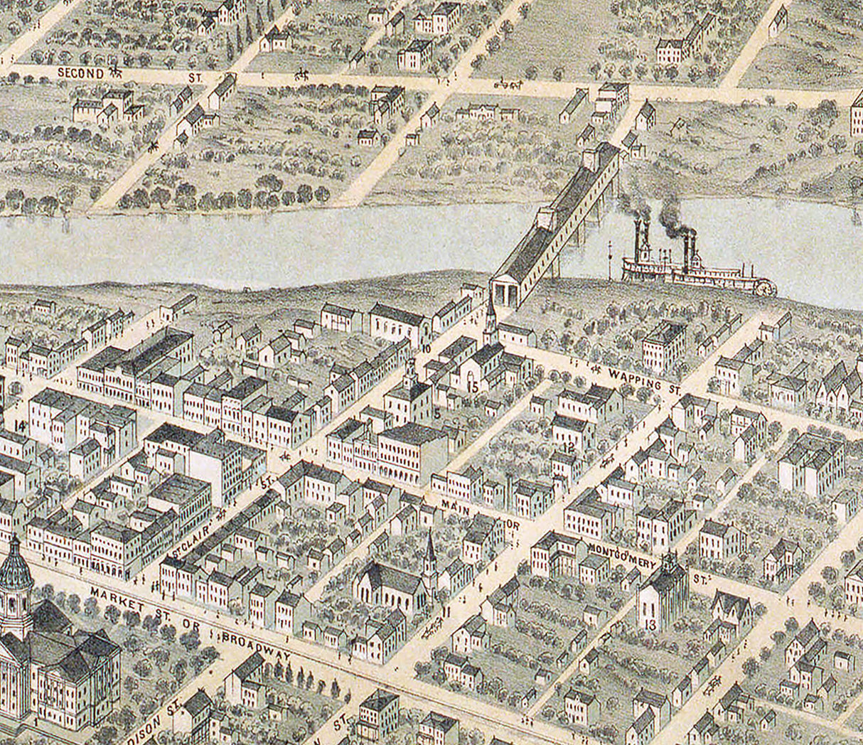 1871 Panoramic Map of Frankfort Franklin County Kentucky