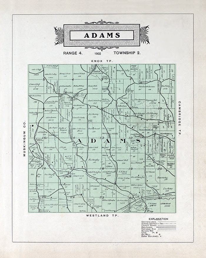 1902 Map of Adams Township Guernsey County Ohio