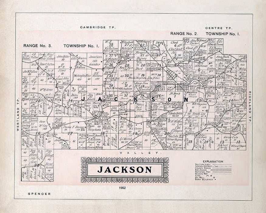 1902 Map of Jackson Township Guernsey County Ohio Oil Wells