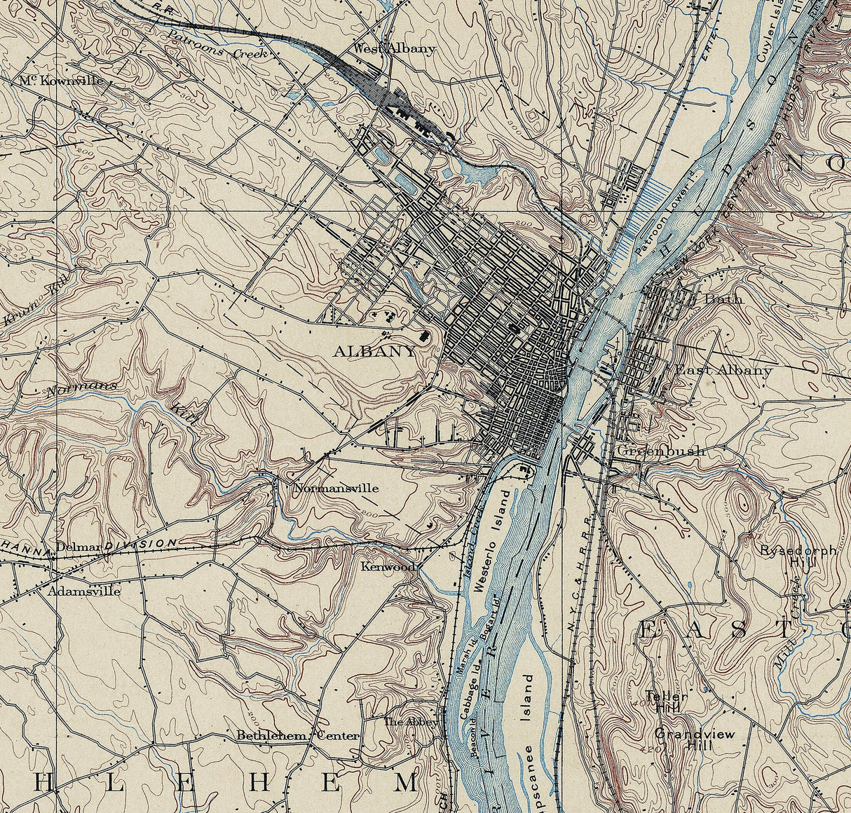 1894 Topo Map of Albany Albany County New York