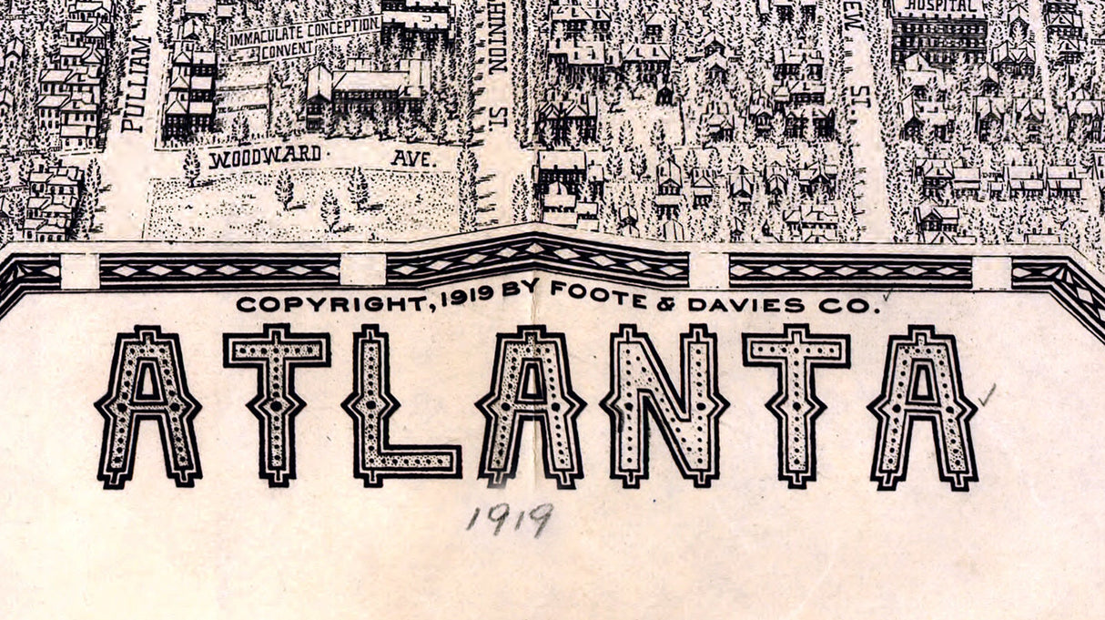 1919 Panoramic Map of Atlanta Georgia