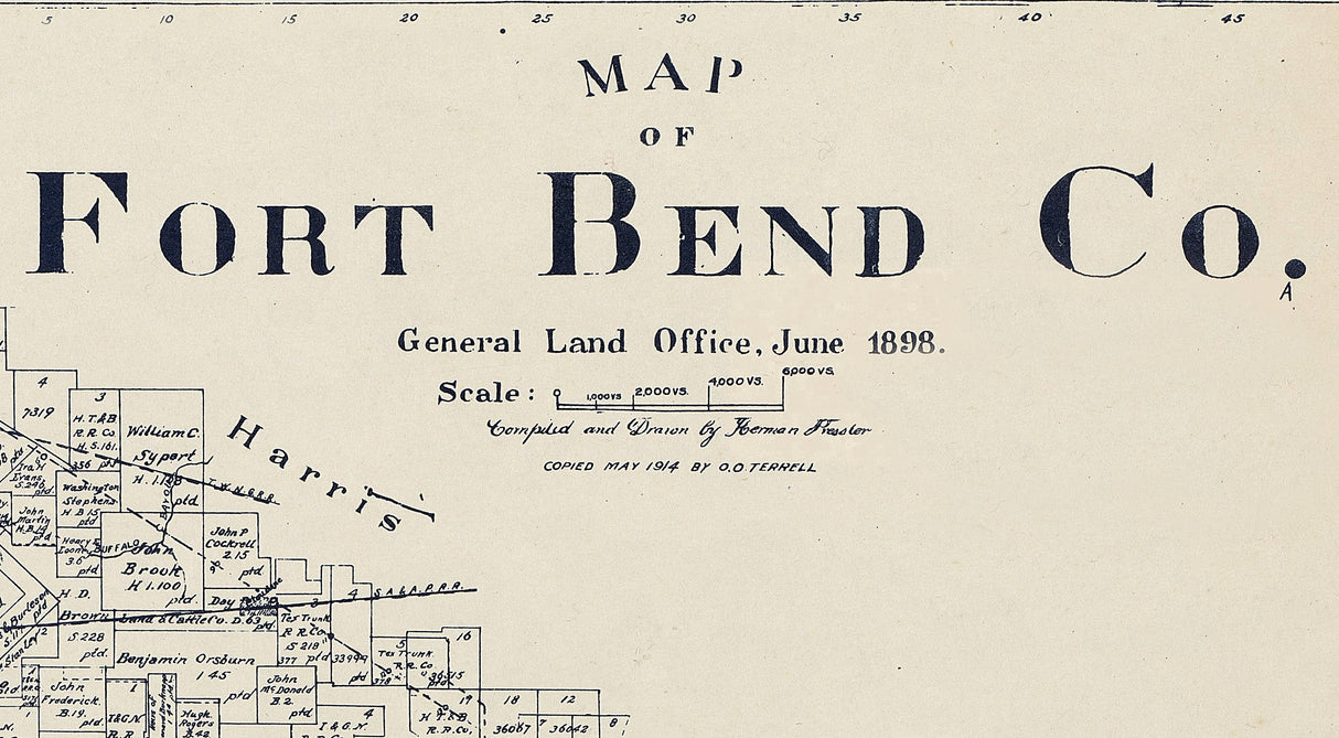 1914 Farm Line Map of Fort Bend County Texas