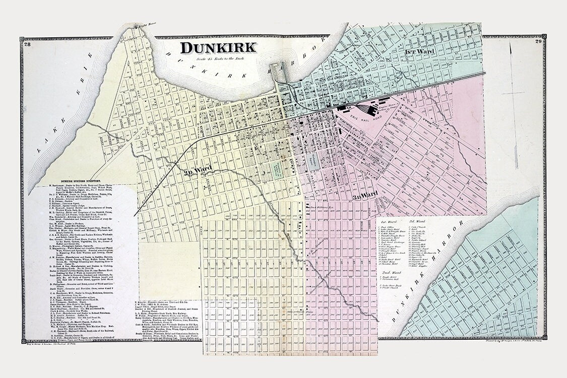 1867 Town Map of Dunkirk Chautauqua County New York