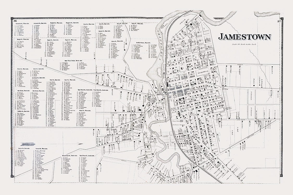 1867 Town Map of Jamestown Chautauqua County New York