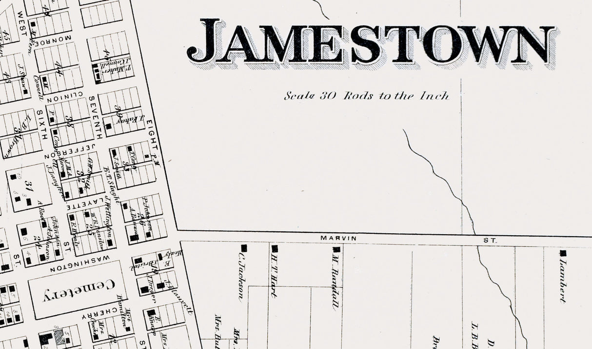 1867 Town Map of Jamestown Chautauqua County New York