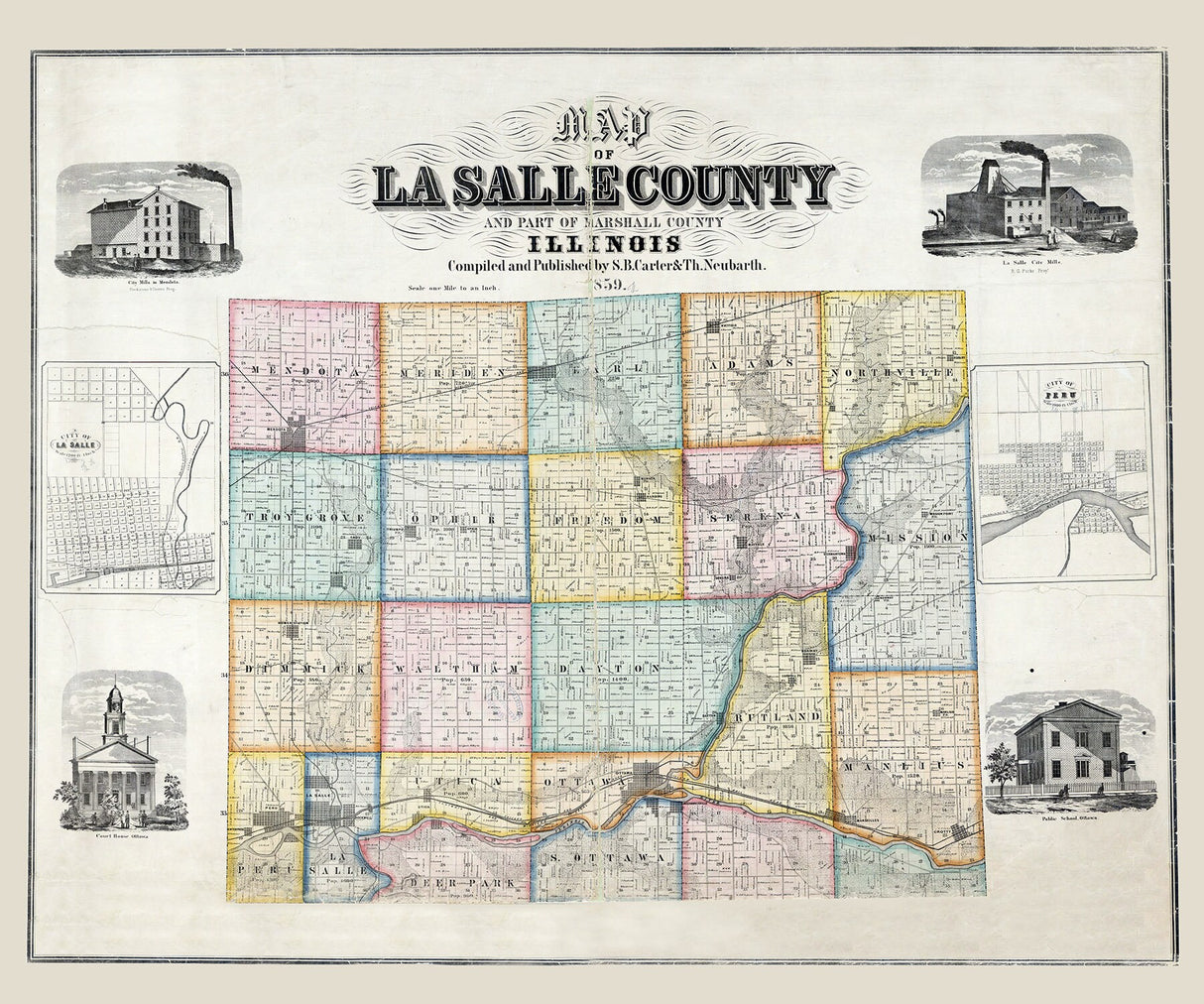 1859 Farm Line Map of La Salle County and Part of Marshall County Illinois