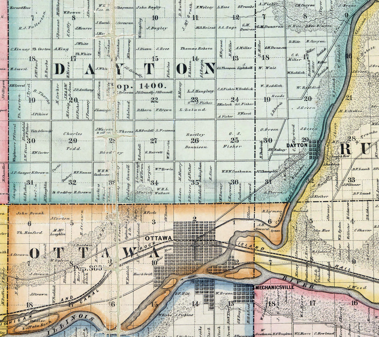 1859 Farm Line Map of La Salle County and Part of Marshall County Illinois