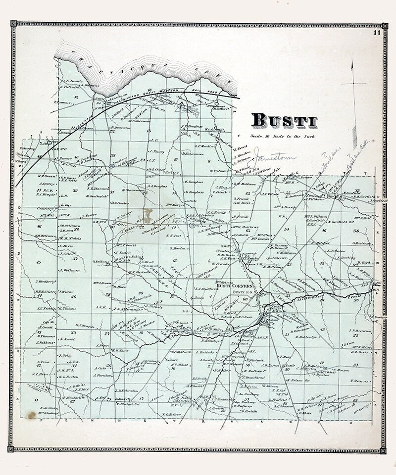1867 Map of Busti Township Chautauqua County New York