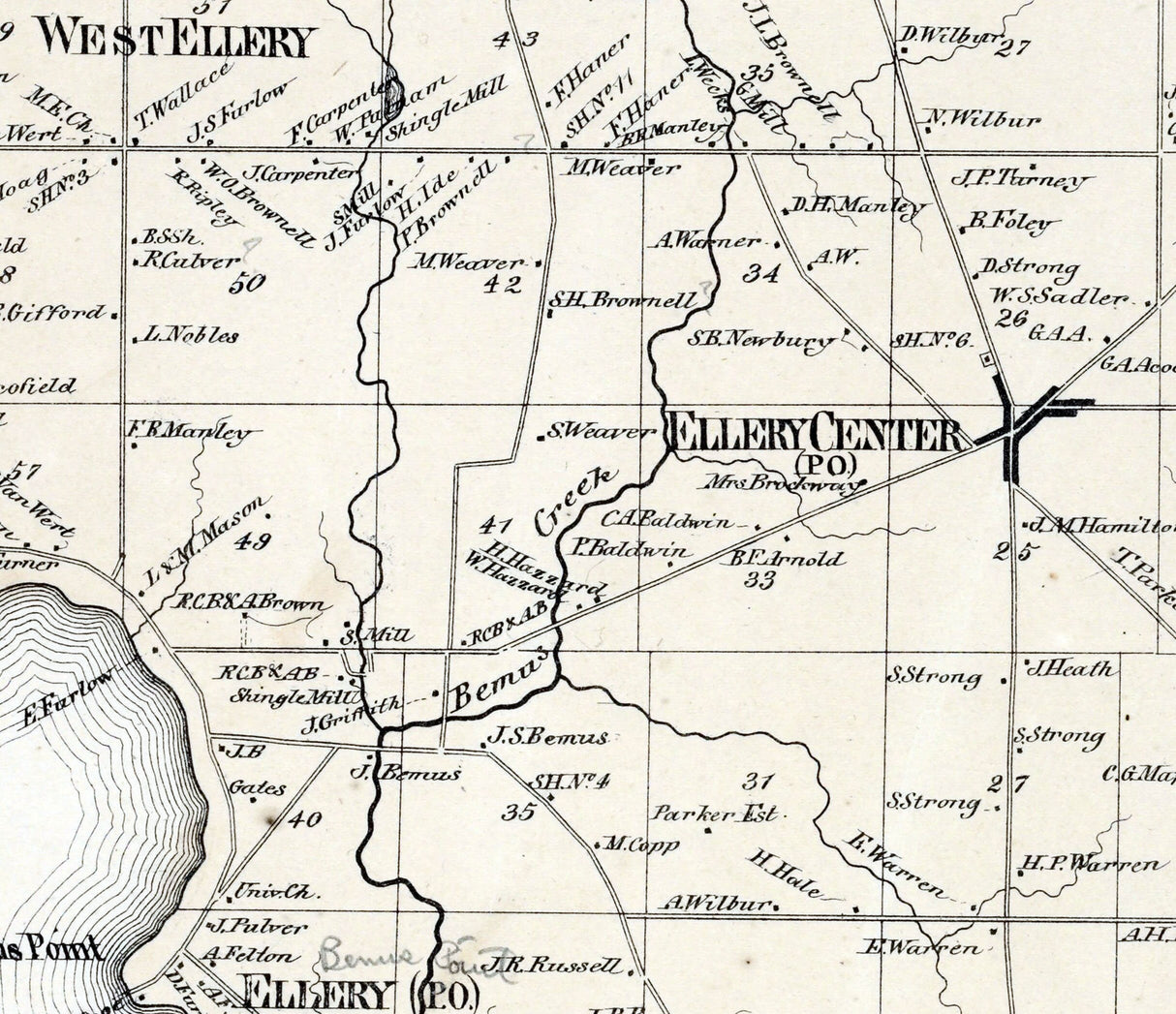 1867 Map of Ellery Township Chautauqua County New York