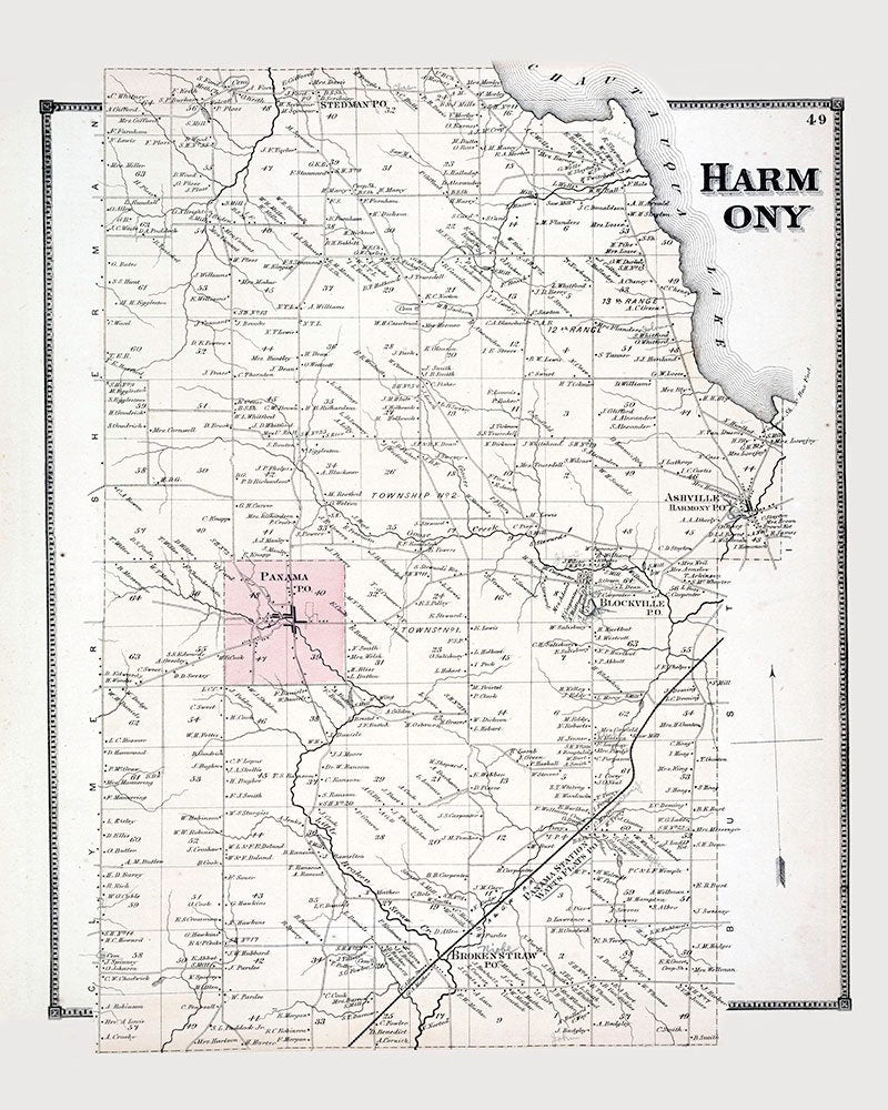 1867 Map of Harmony Township Chautauqua County New York