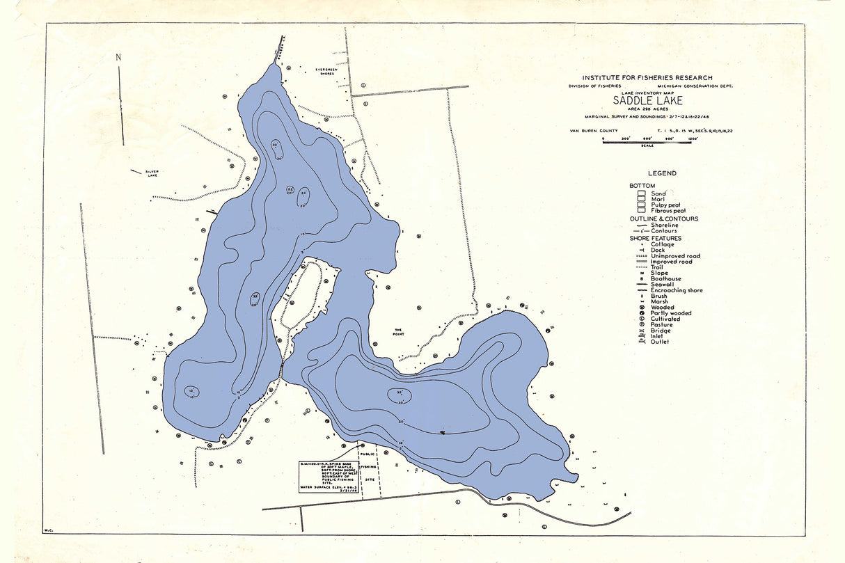 1946 Map of Saddle Lake Van Buren County Michigan