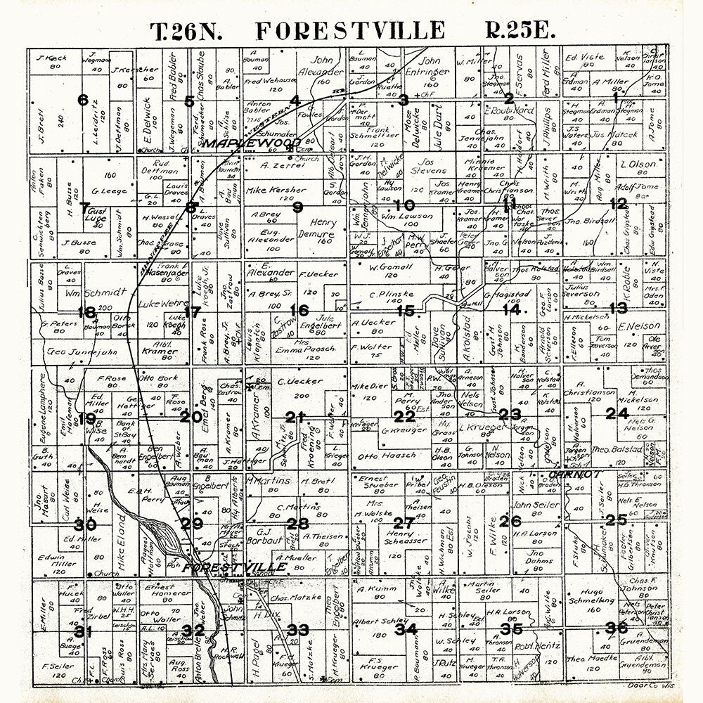 1917 Map of Forestville Township Door County Wisconsin