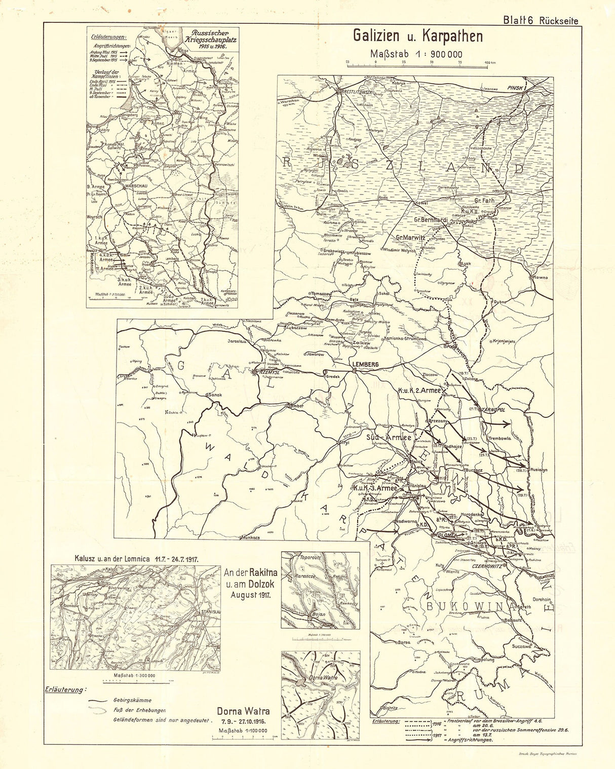 1918 Map of Carpathian Galicia Austria Hungary Lemberg WW1