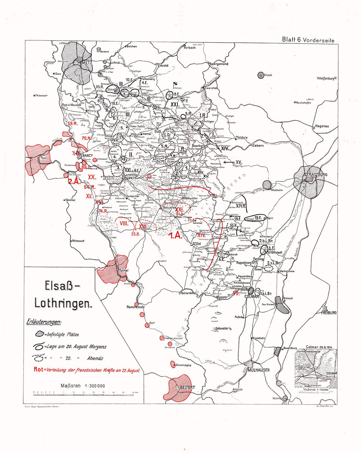 1918 Map of Strasbourg France Region Elsab Lothringen WW1