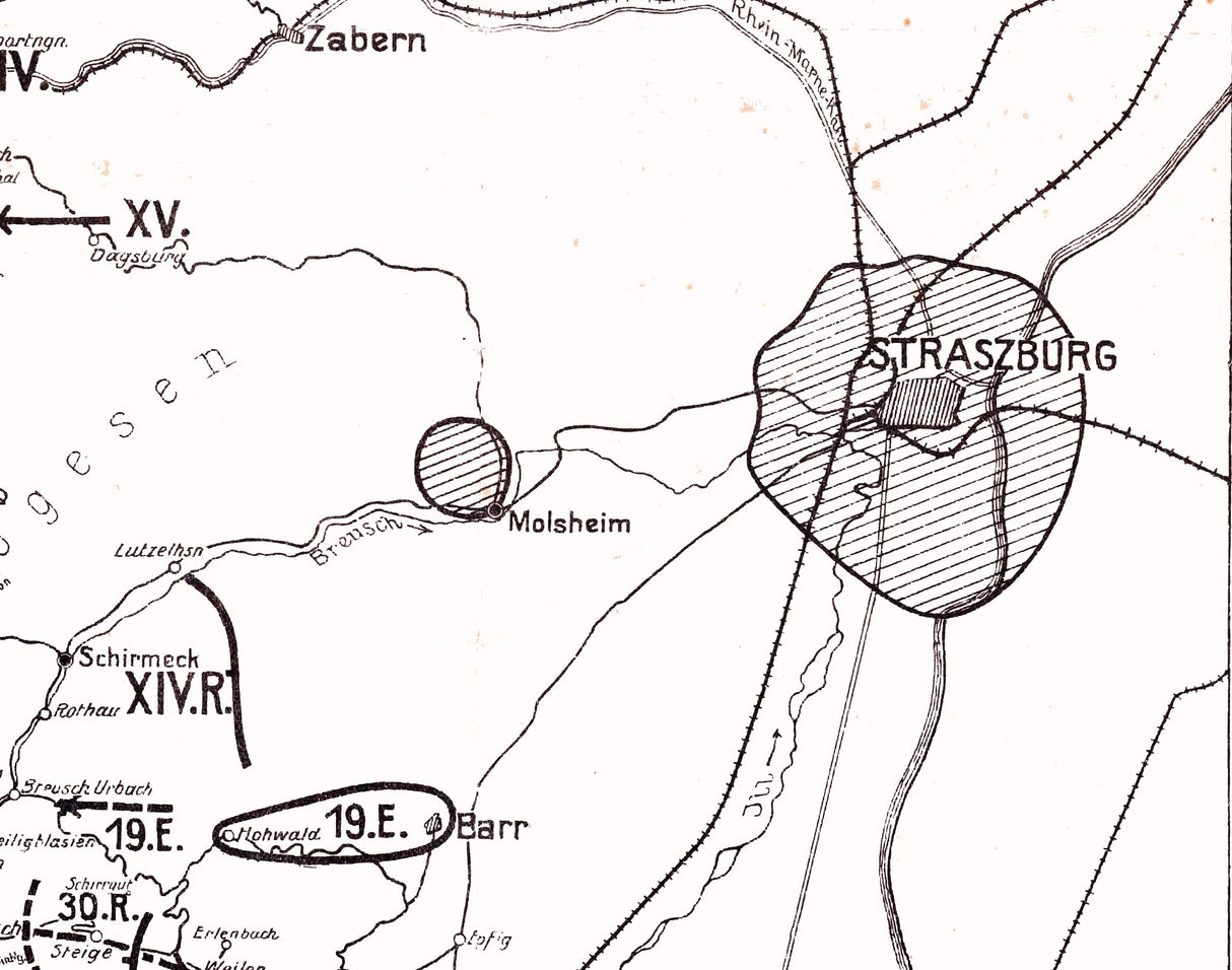 1918 Map of Strasbourg France Region Elsab Lothringen WW1