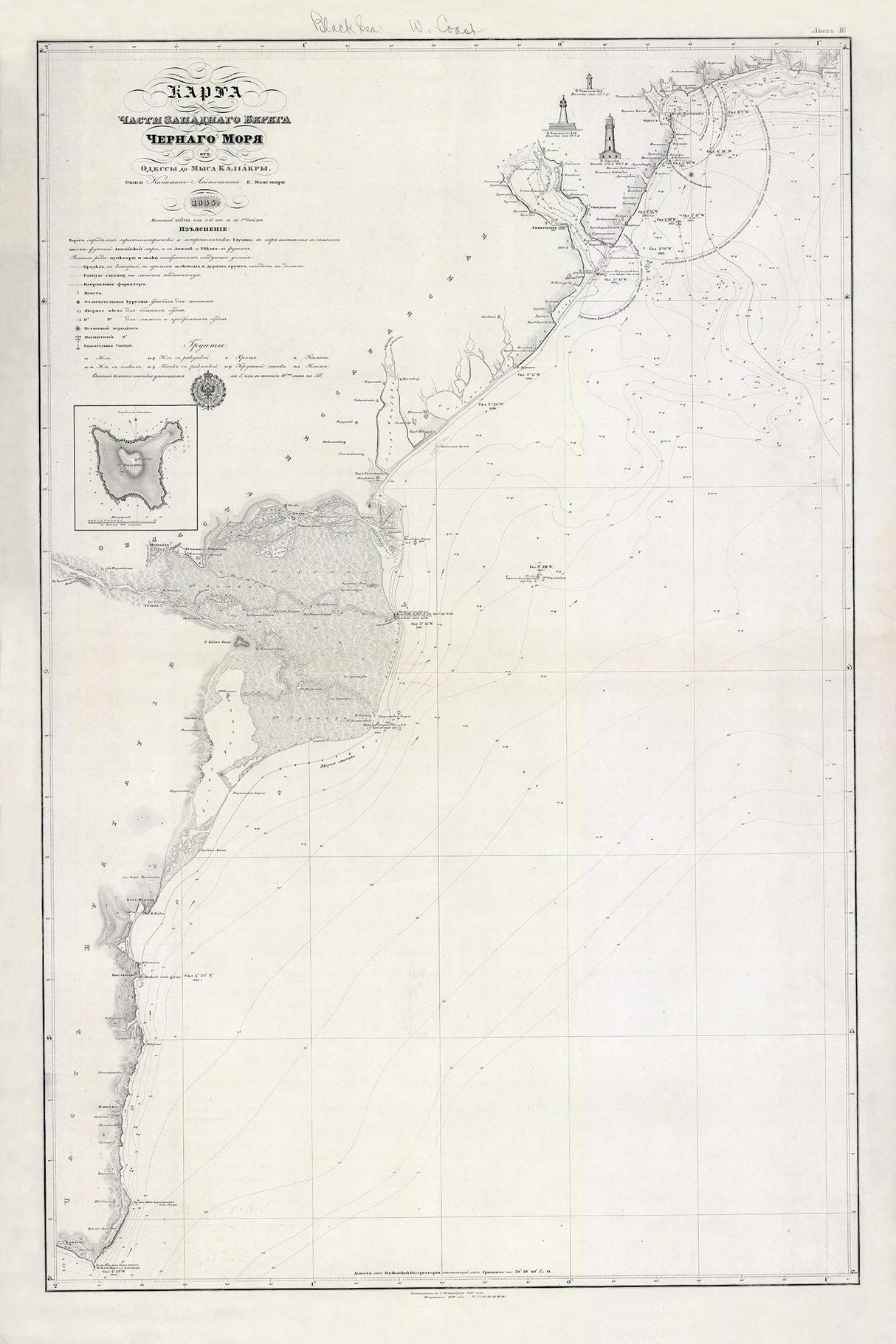 1835 Nautical Chart of The Black Sea West Coast Ukraine Odessa Snake Island