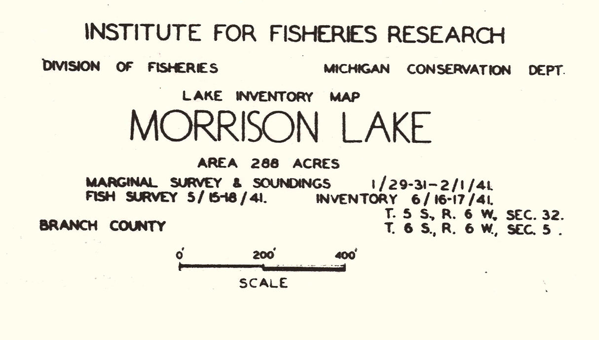 1941 Map of Morrison Lake Branch County Michigan