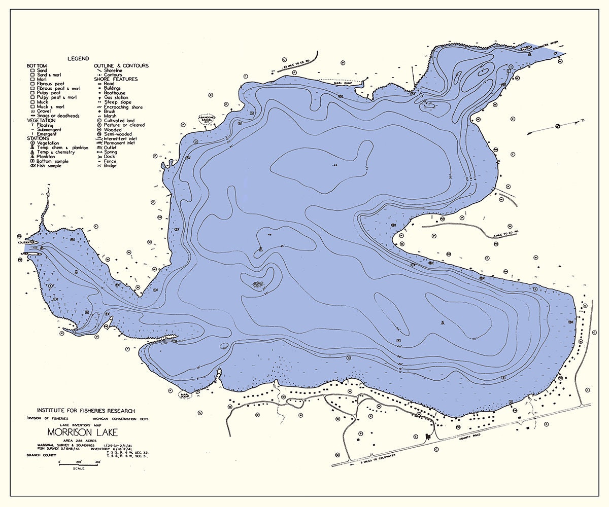 1941 Map of Morrison Lake Branch County Michigan