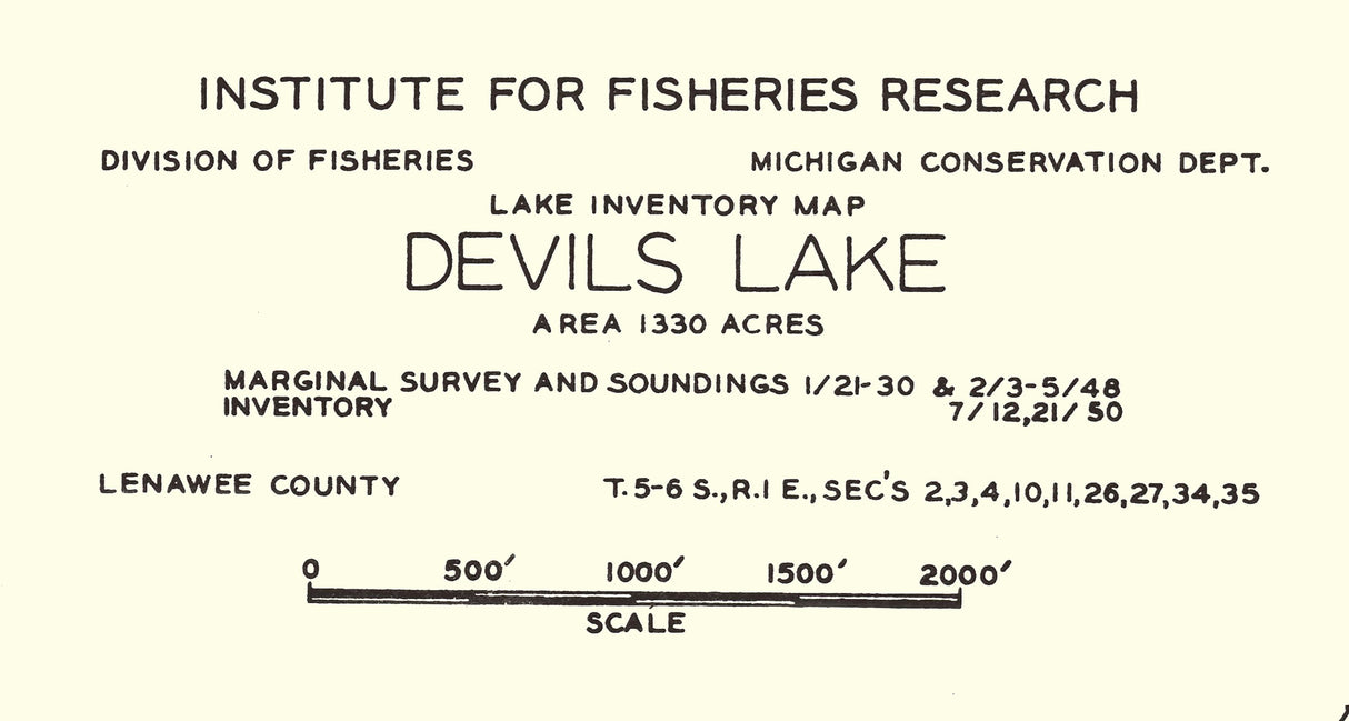 1950 Map of Devils Lake Lenawee County Michigan