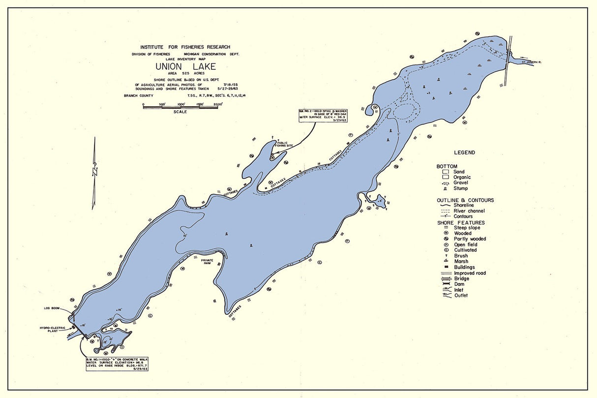 1963 Map of Union Lake Branch County Michigan