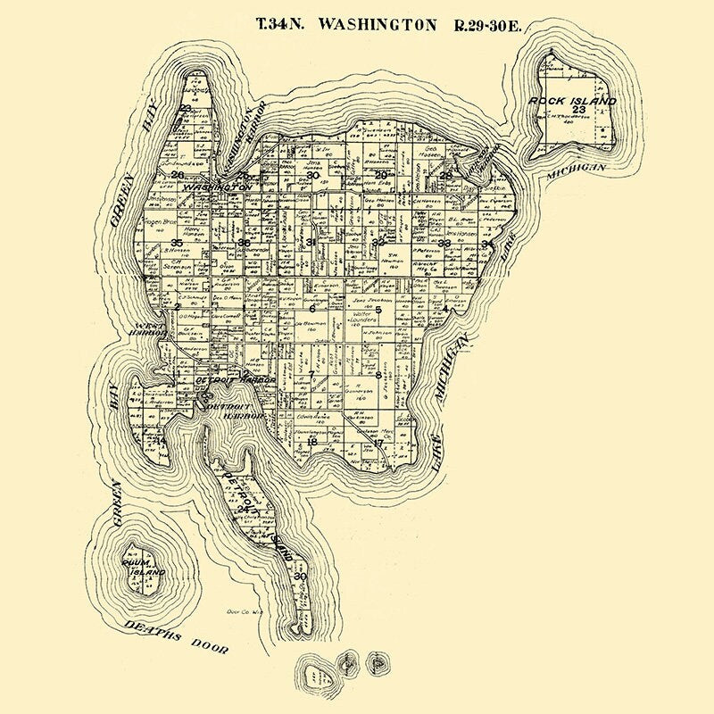 1917 Map of Washington Township Door County Wisconsin