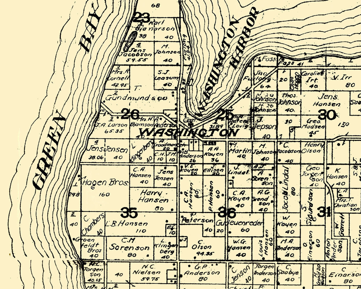 1917 Map of Washington Township Door County Wisconsin