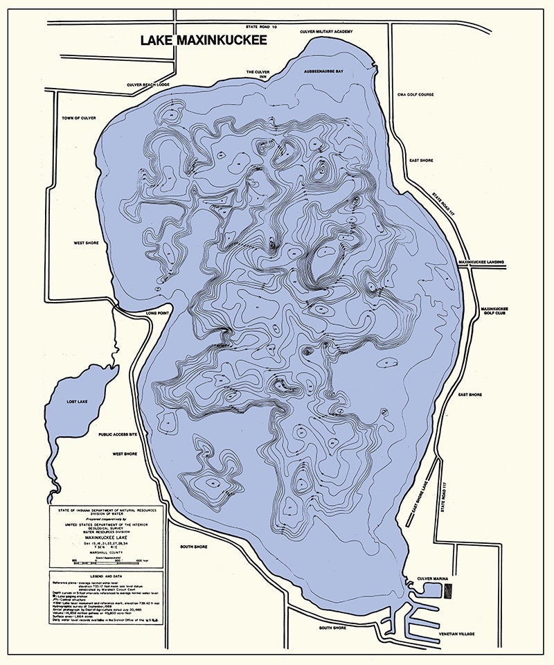 1969 Map of Lake Maxinkuckee Marshall County Indiana