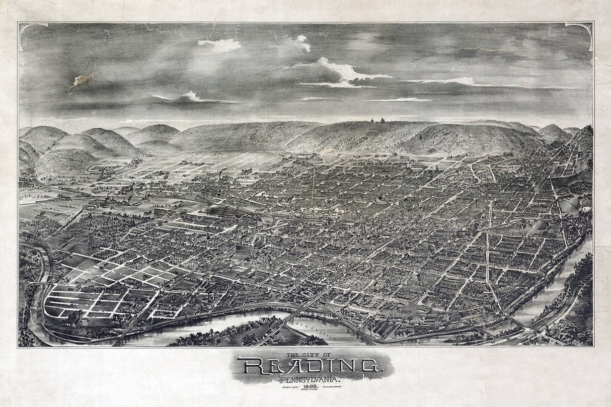 1898 Panoramic Map of Reading Pennsylvania
