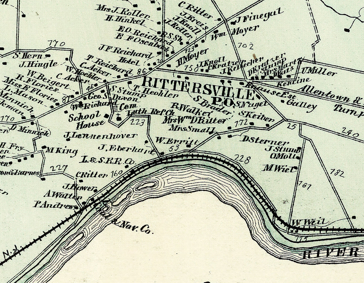 1876 Map of Hanover Township Lehigh County Pennsylvania