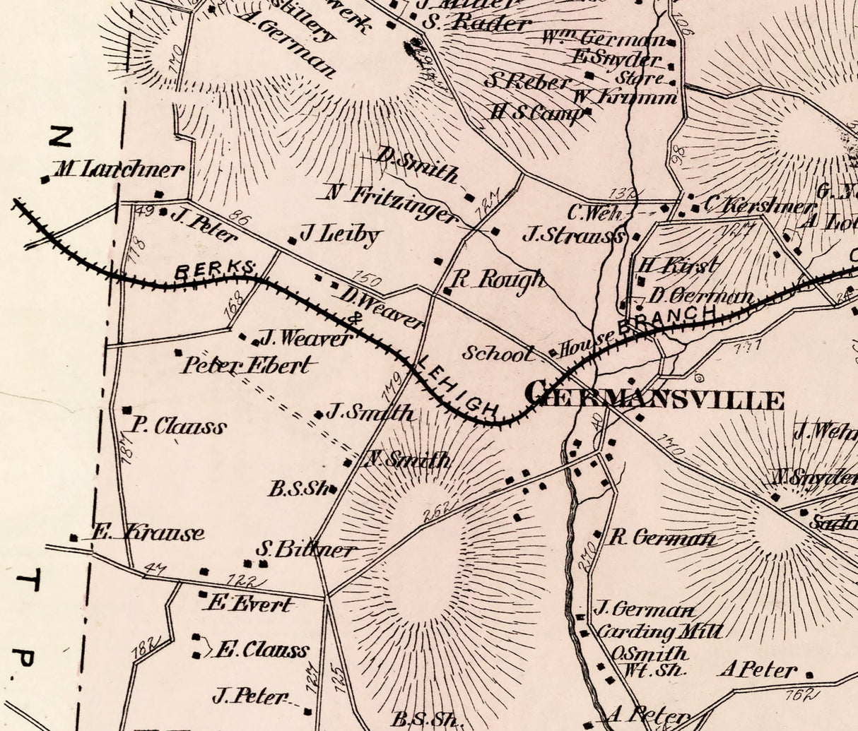 1876 Map of Heidelberg Township Lehigh County Pennsylvania