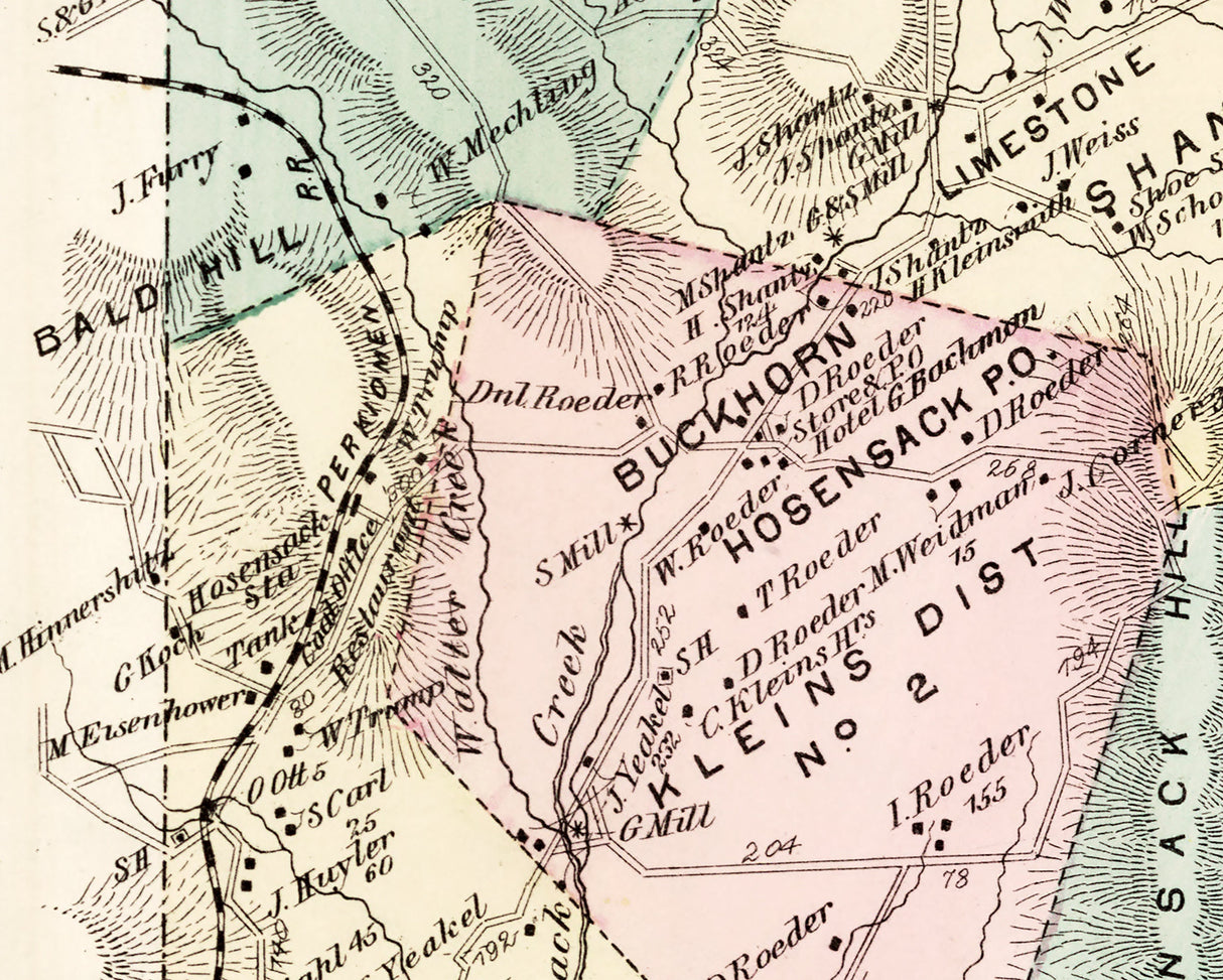 1876 Map of Lower Milford Township Lehigh County Pennsylvania