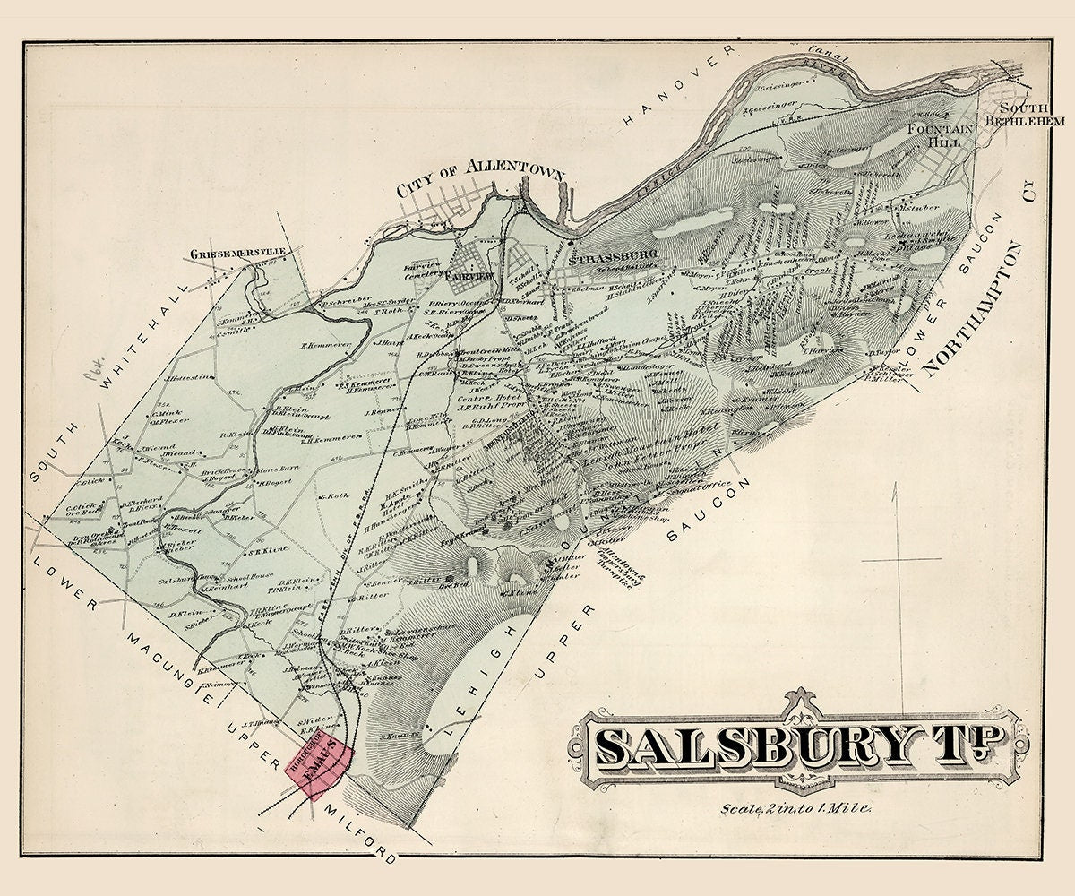 1876 Map of Salsbury Township Lehigh County Pennsylvania