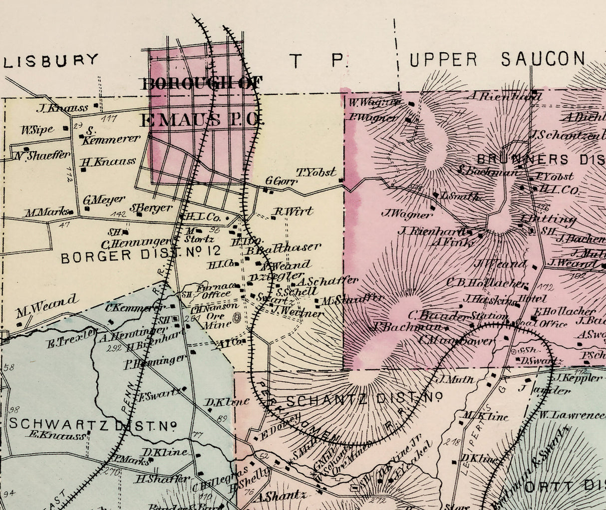 1876 Map of Upper Milford Township Lehigh County Pennsylvania