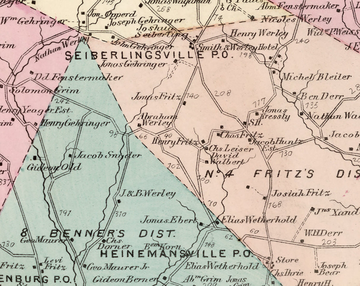 1876 Map of Weissenburg Township Lehigh County Pennsylvania