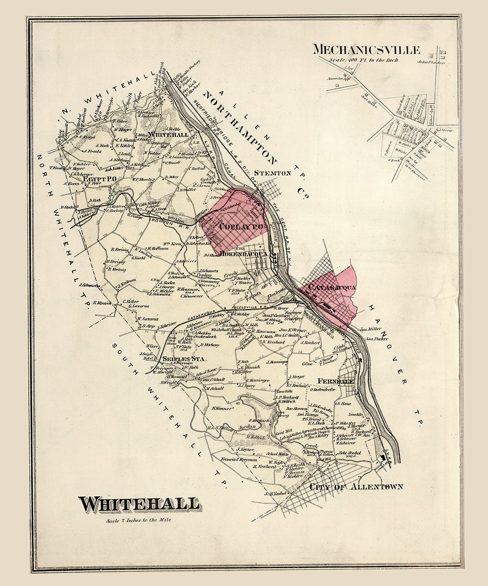 1876 Map of Whitehall Township Lehigh County Pennsylvania