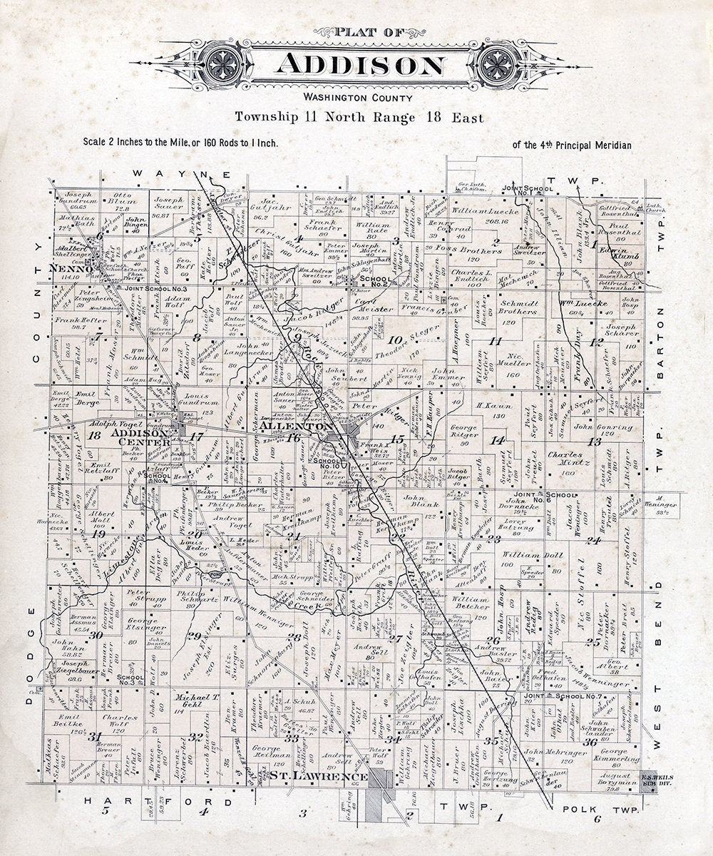 1915 Map of Addison Township Washington County Wisconsin