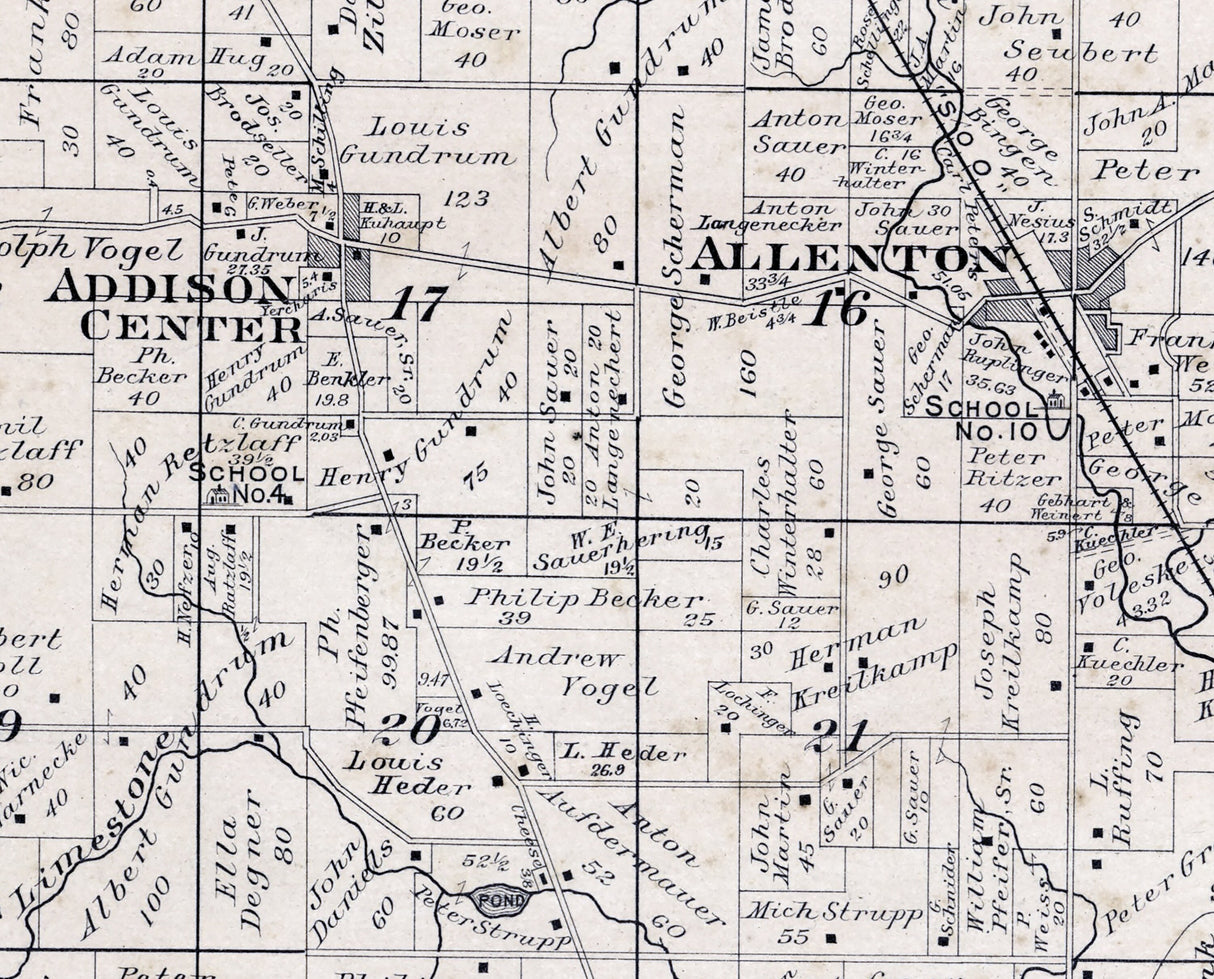 1915 Map of Addison Township Washington County Wisconsin