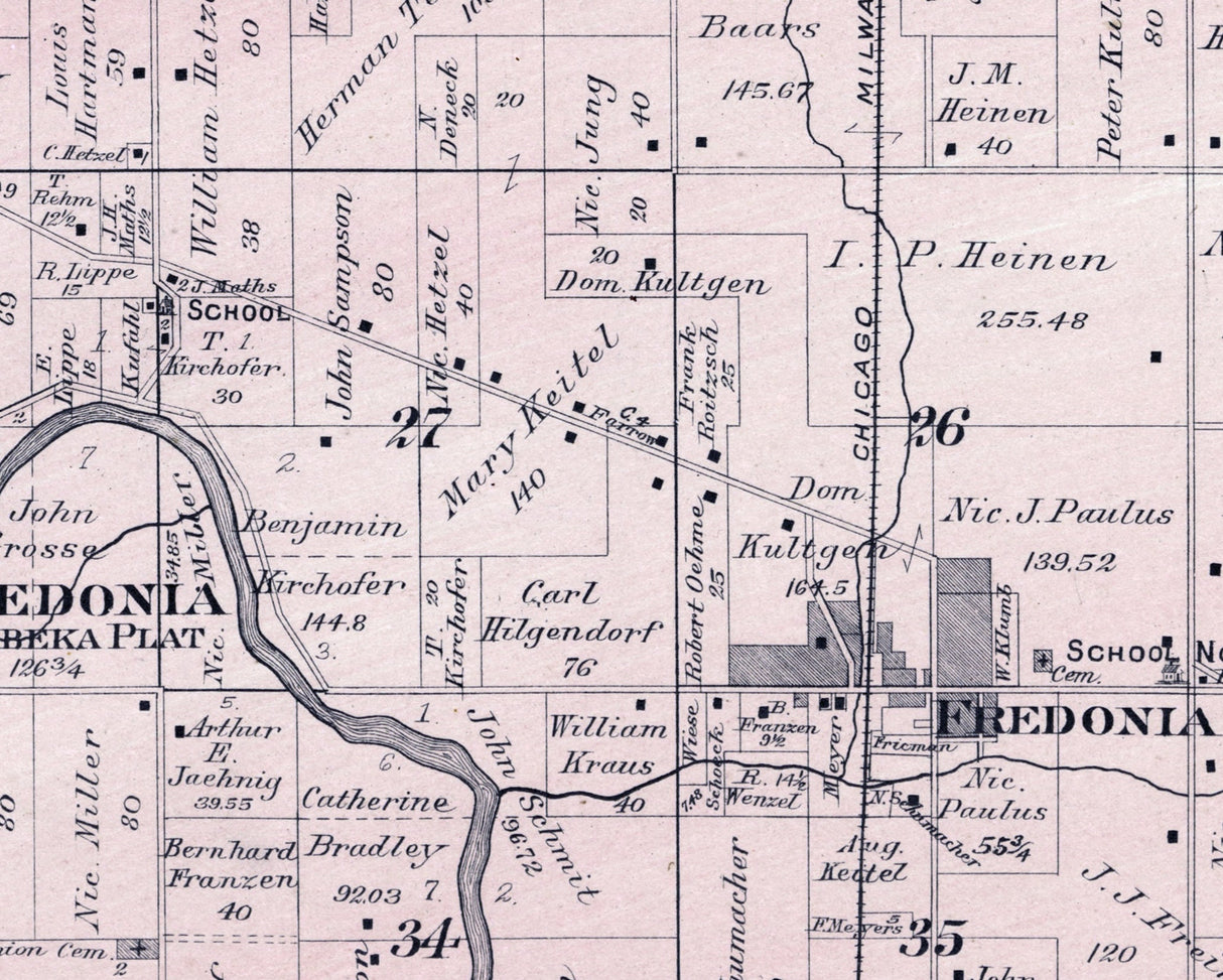 1915 Map of Fredonia Township Ozaukee County Wisconsin